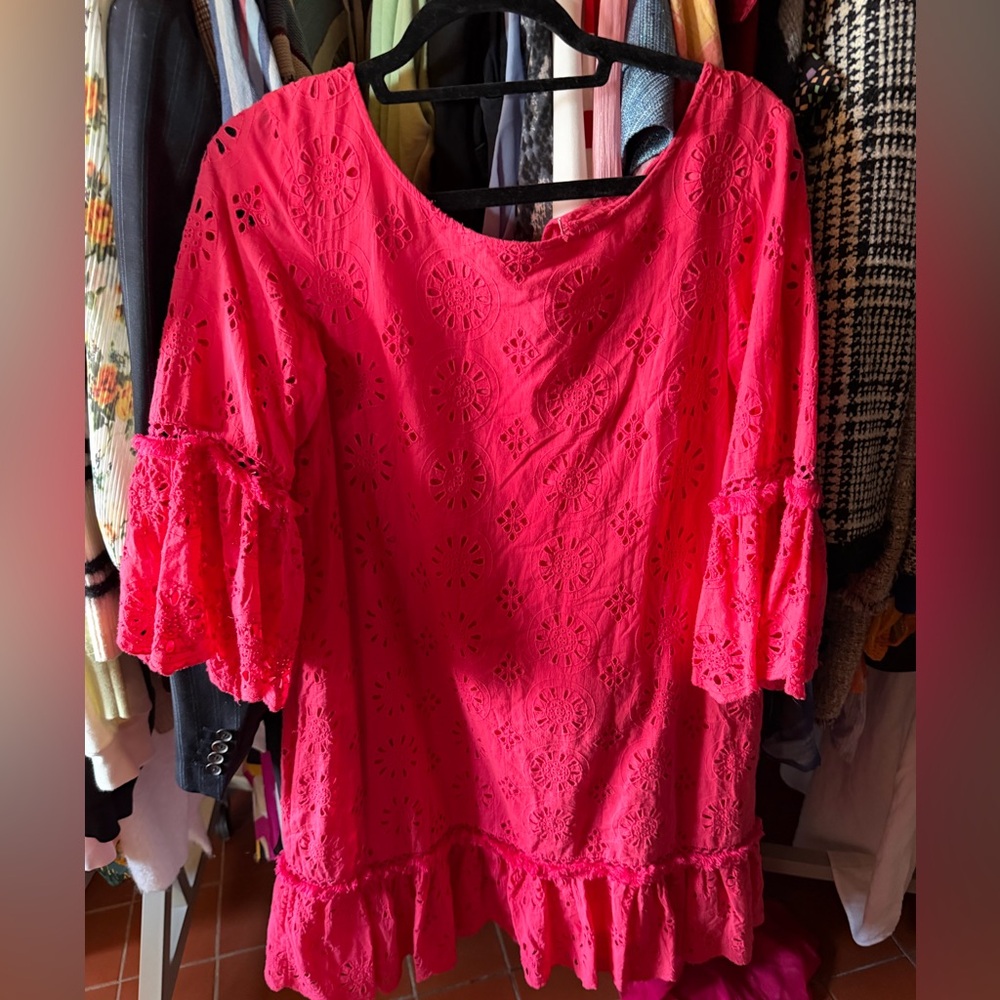NWOT Anthropologie Dani Pink Eyelet Mini‎ Tassle Tunic Silhouette Dress Beaded - Picture 6 of 7